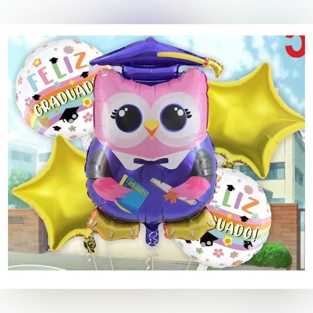 bird Graduation Balloon,5- balloon set, in Spanish